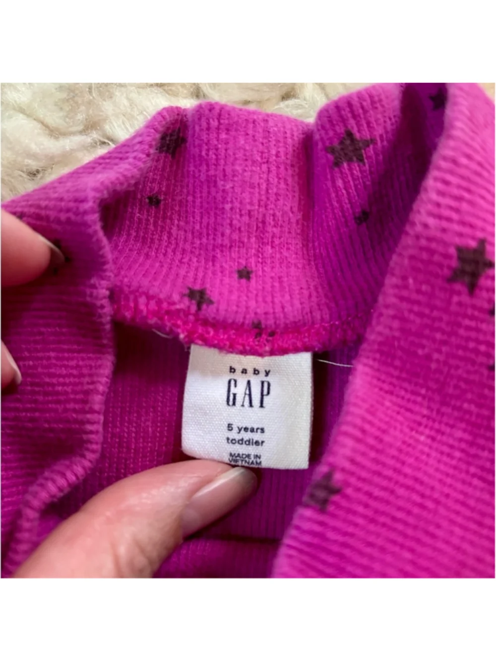 Girls GAP Fuchsia Black Star Long Sleeve Mock Neck Tee Size 5